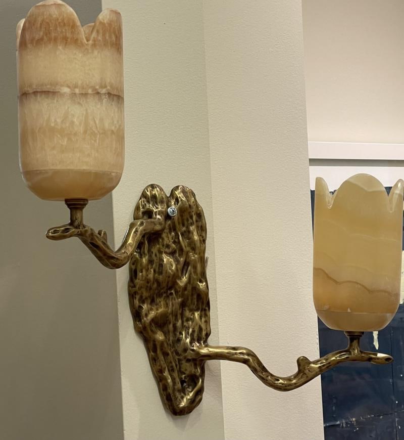Contemporary, Modern Wall Sconces, Branch Motif, Bronze, Alabaster, 21st C. - 7