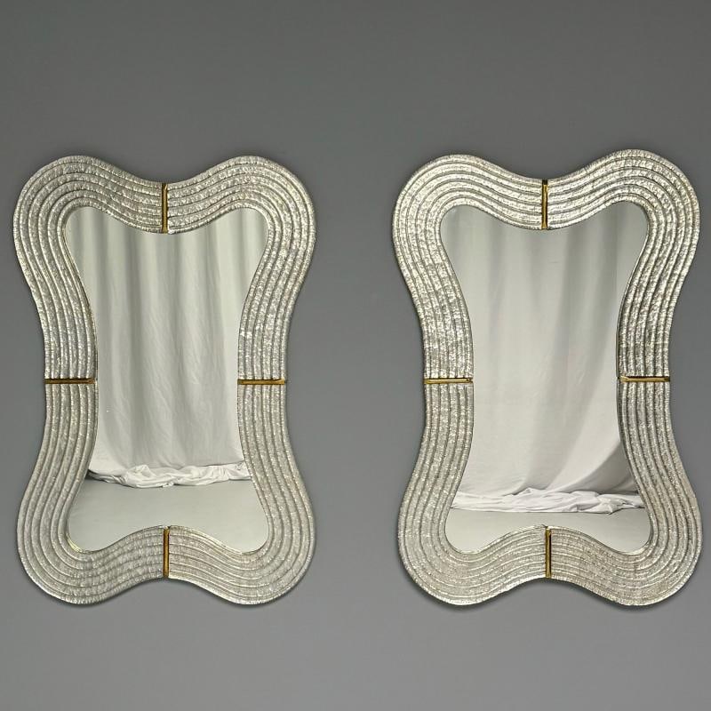 Contemporary, Modern Italian Wall Mirrors, Murano Glass, Silver Leaf, Brass - 5