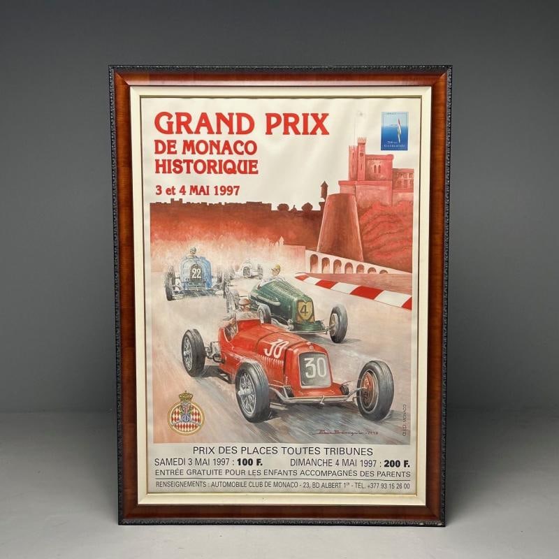 French Mid-Century Modern, Large Framed Racing Poster, Monaco Grand Prix, 1997 - 2