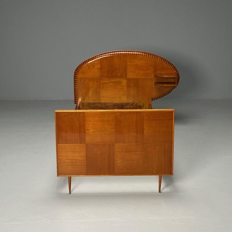 Italian Mid-Century Modern, Twin Bed with Shelf, Marquetry, Italy, 1950s - 2