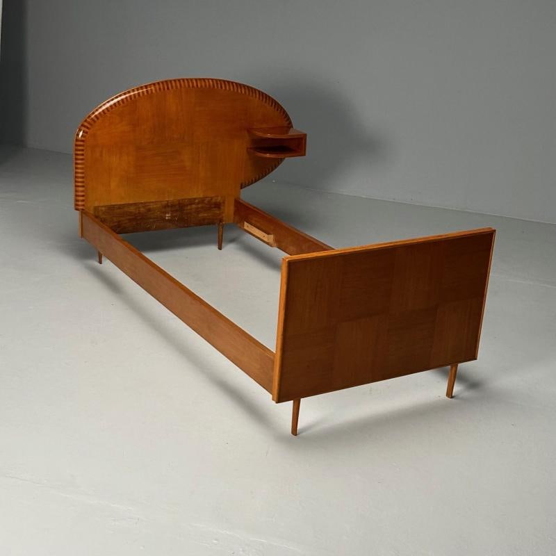 Italian Mid-Century Modern, Twin Bed with Shelf, Marquetry, Italy, 1950s - 9