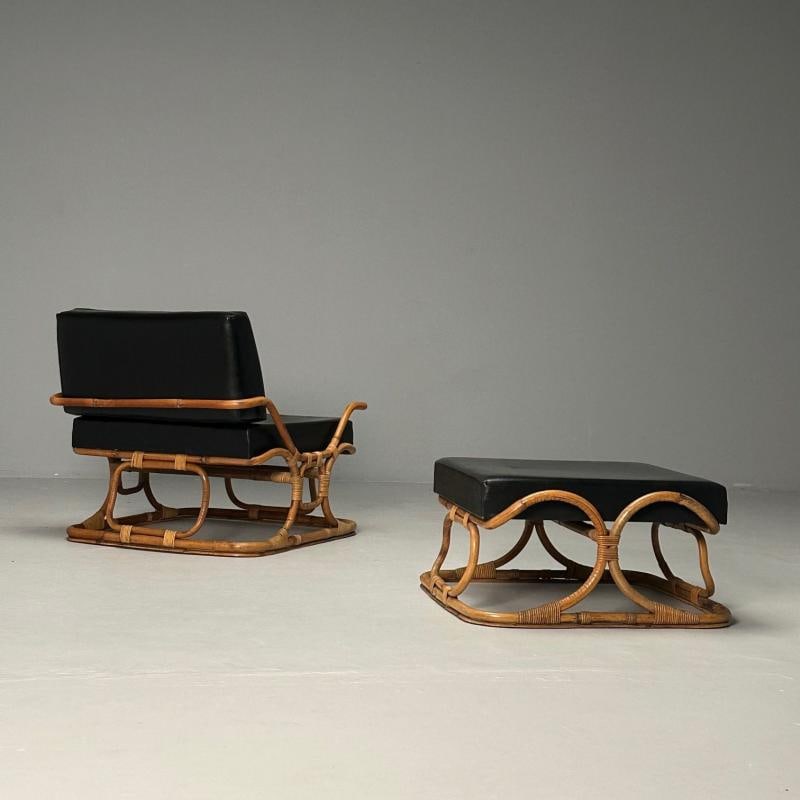 ISA Ponte San Pietro, Italian Mid-Century Modern, Armchair, Ottoman, Rattan - 6