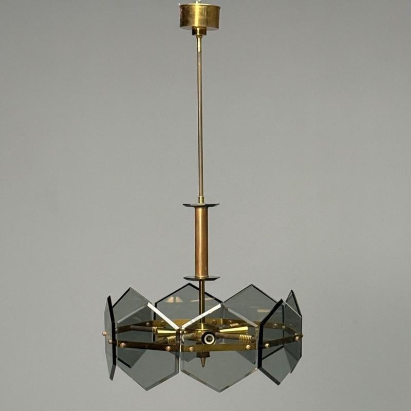 Gino Paroldo, Fontana Arte, Italian Mid-Century Modern, Chandelier, Brass, Glass - 2