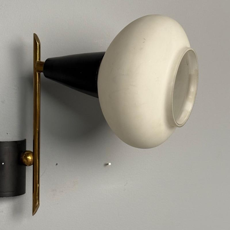 Italian Mid-Century Modern, Adjustable Wall Sconces, Brass, Opaline Glass, 1960s - 6
