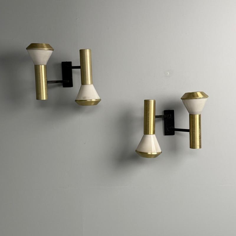 Stilux, Italian Mid-Century Modern, Wall Sconces, Brass, Aluminum, Italy, 1960s - 3