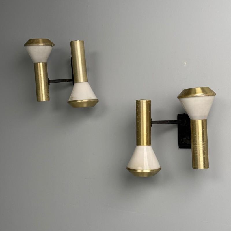 Stilux, Italian Mid-Century Modern, Wall Sconces, Brass, Aluminum, Italy, 1960s - 7