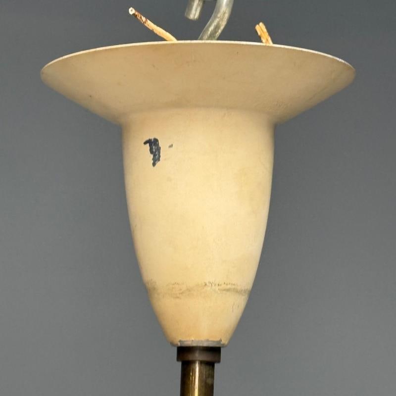 Italian Mid-Century Modern, Eight Light Chandelier, Brass, Metal, Opaline Glass - 8