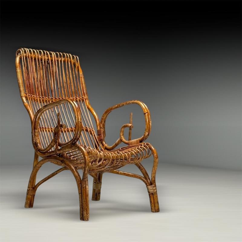 Italian Mid-Century Modern, Armchair, Rattan, Cane, Bamboo, Italy, 1960s - 2