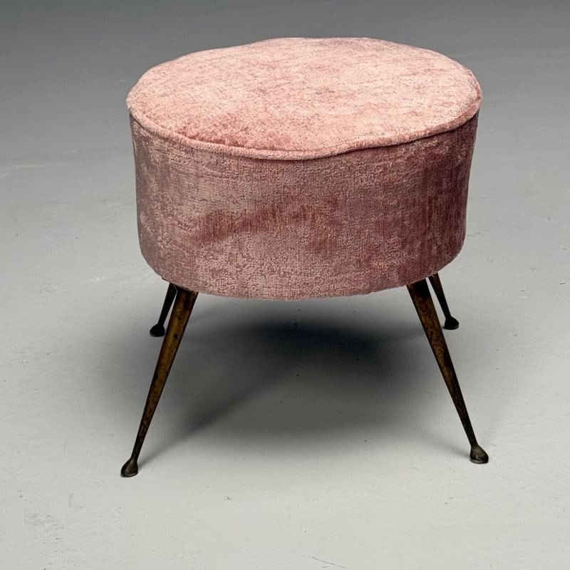 Italian Mid-Century Modern, Footstools, Patinated Brass, Pink Velvet, 1950s - 7