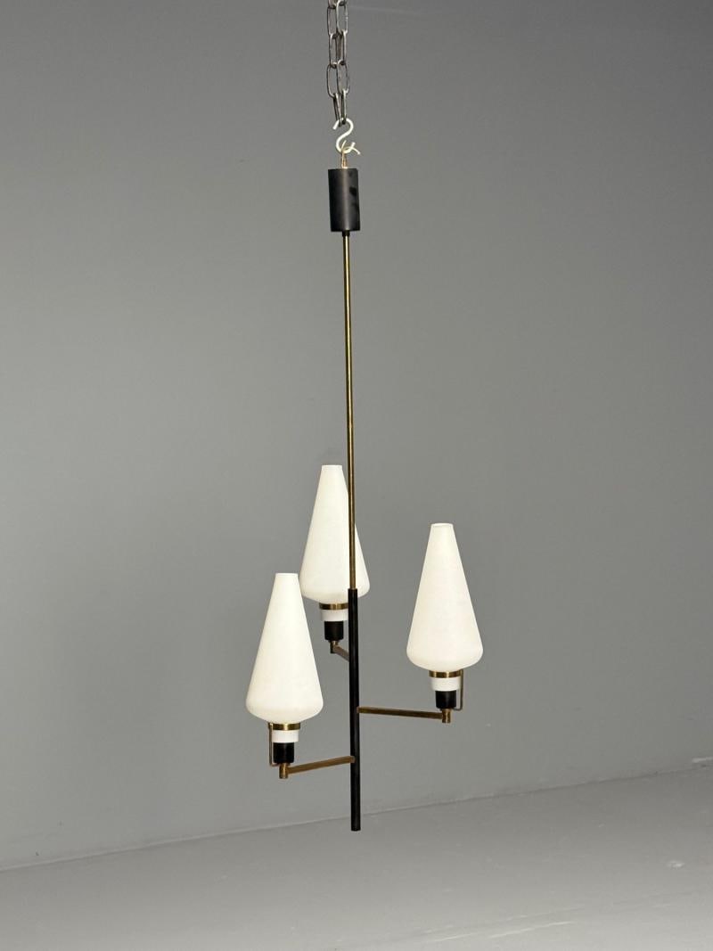 Italian Mid-Century Modern, Ceiling Pendant, Brass, Opaline Glass, Italy, 1950s - 2