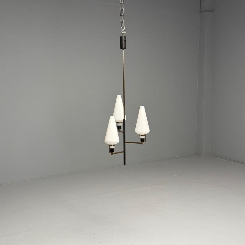 Italian Mid-Century Modern, Ceiling Pendant, Brass, Opaline Glass, Italy, 1950s - 4