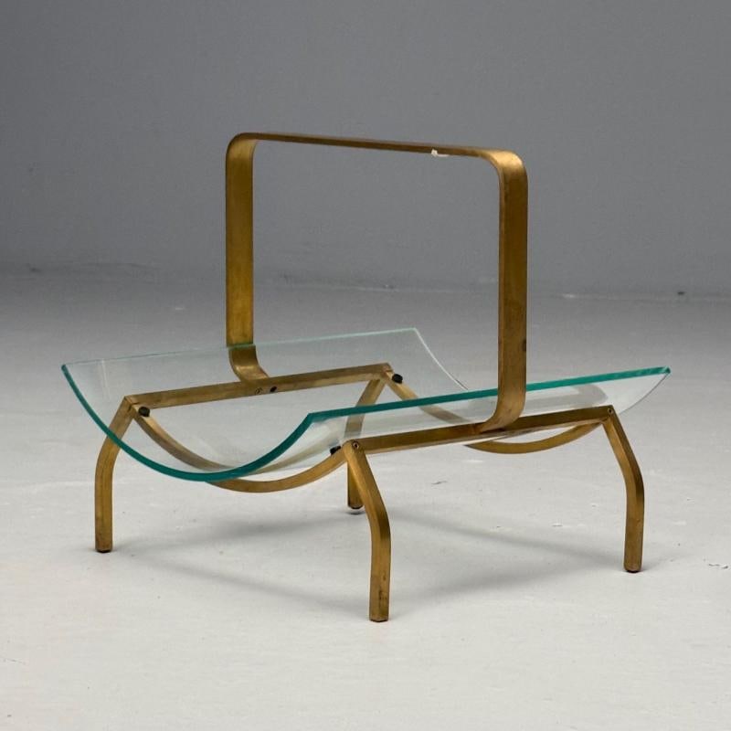 Fontana Arte, Italian Mid-Century Modern, Magazine Rack, Brass, Glass, 1970s - 2