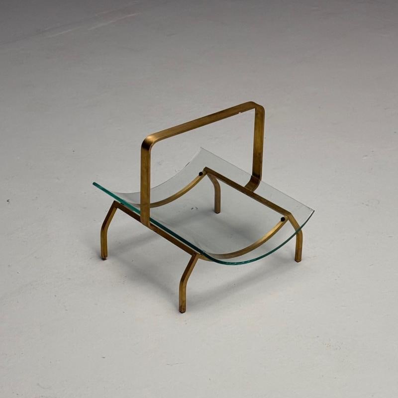 Fontana Arte, Italian Mid-Century Modern, Magazine Rack, Brass, Glass, 1970s - 4