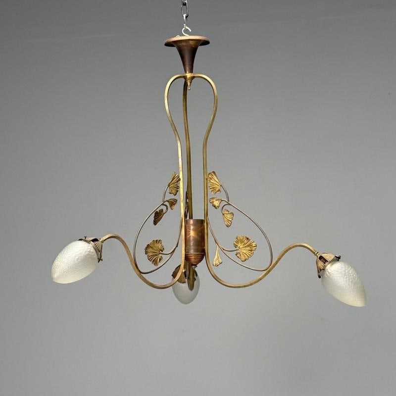 Italian Mid-Century Modern, Floral Chandelier, Brass, Copper, Italy, 1920s - 2