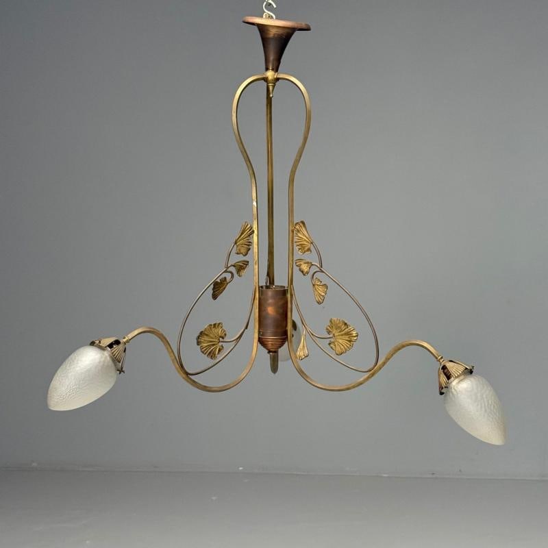 Italian Mid-Century Modern, Floral Chandelier, Brass, Copper, Italy, 1920s - 4