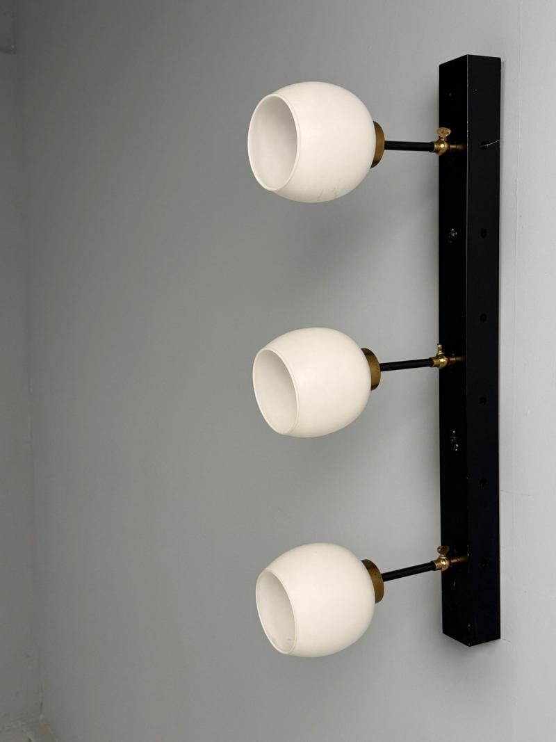 Italian Mid-Century Modern, Three Light Wall Sconce, Painted Metal, Glass, 1950s - 2