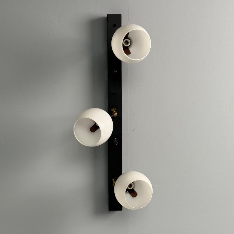 Italian Mid-Century Modern, Three Light Wall Sconce, Painted Metal, Glass, 1950s - 3