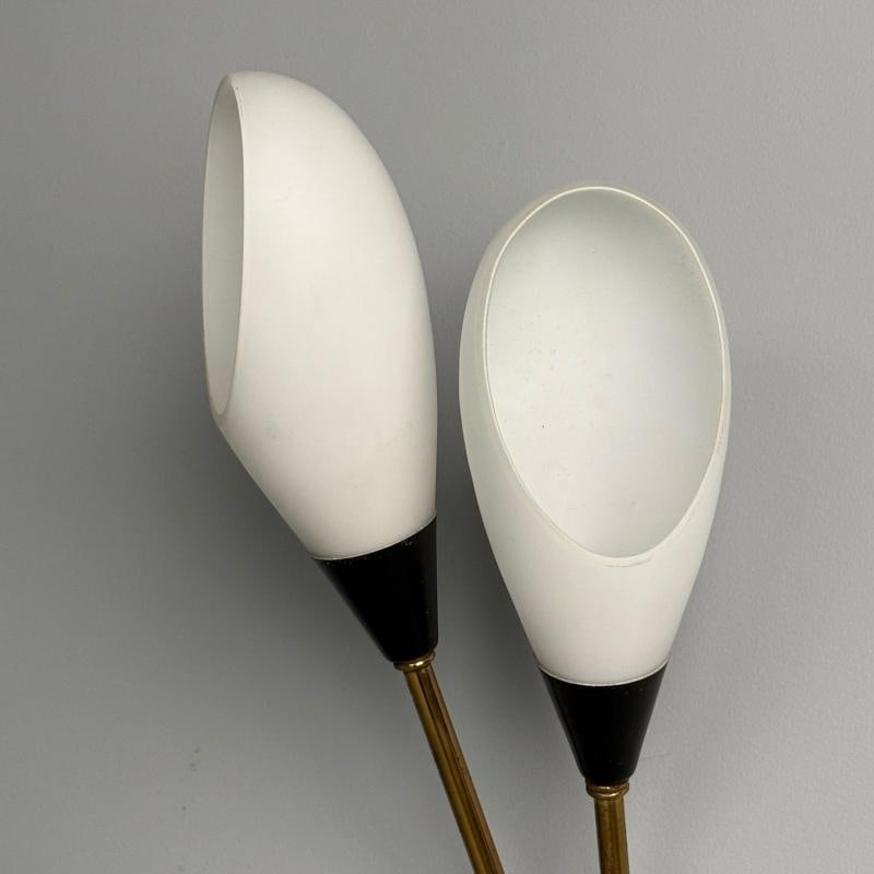 Italian Mid-Century Modern, Wall Sconces, Brass, Opaline Glass, Italy, 1950s - 7