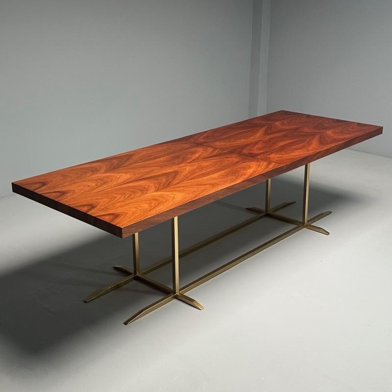 Contemporary, Modern Rectangular Dining Table, Burlwood Veneer, Gilt Metal - 3