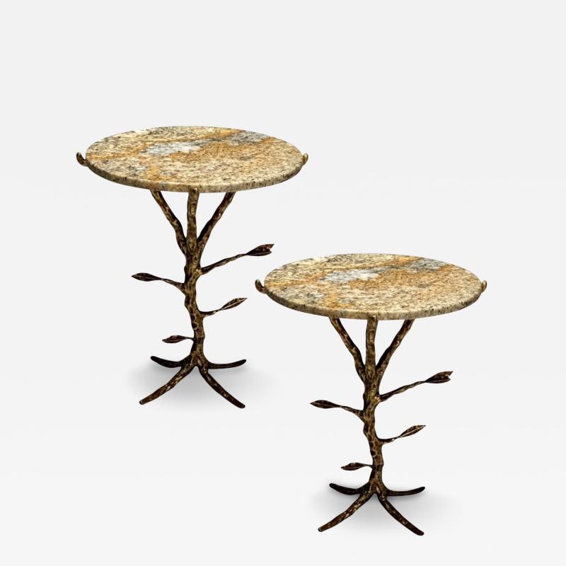 Giacometti Style, Modern Branch Side Tables, Hammered Bronze, Marble (1 of 8)