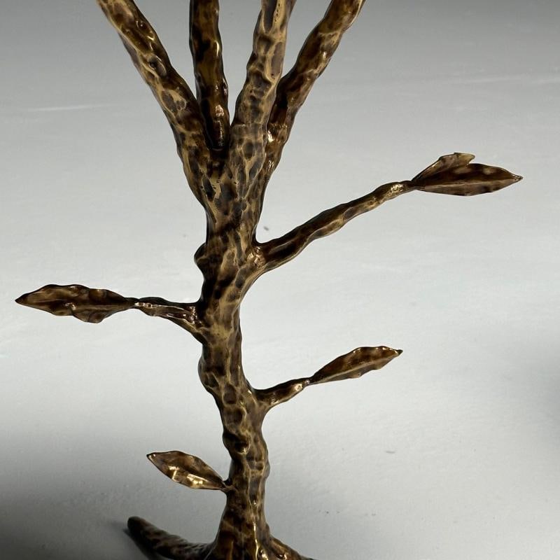 Giacometti Style, Modern Branch Side Tables, Hammered Bronze, Marble - 7