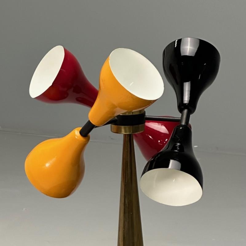 Italian Mid-Century Modern, Table Lamp, Enameled Shades, Patinated Brass, 1960s - 6