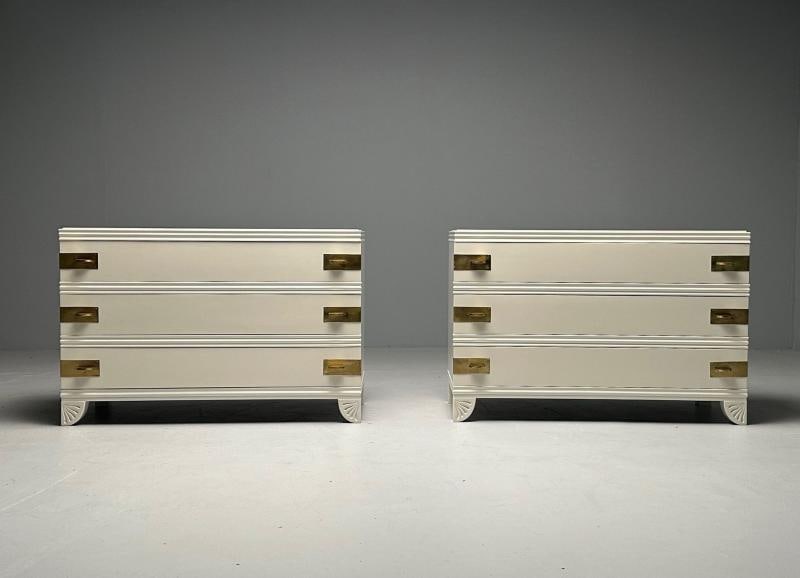 Tommi Parzinger Style, Mid-Century Modern, Cabinets, White Paint, Bronze - 2