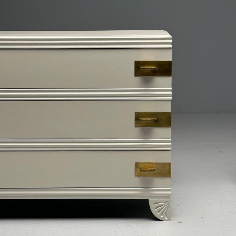 Tommi Parzinger Style, Mid-Century Modern, Cabinets, White Paint, Bronze - 4