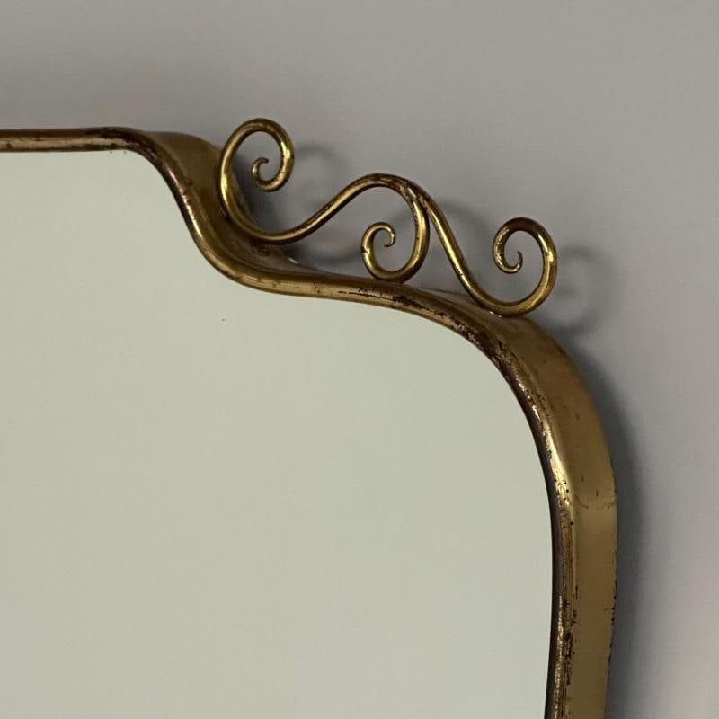 Gio Ponti Attr, Italian Mid-Century Modern, Wall Mirror, Patinated Brass, 1950s - 6