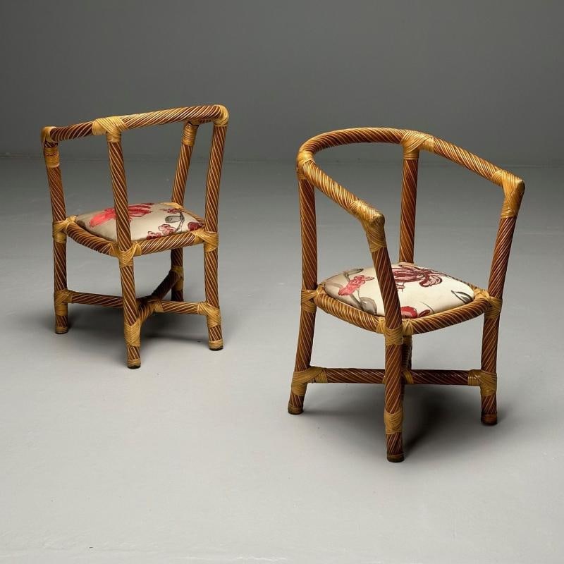 Italian Mid-Century Modern, Occasional Chairs, Wicker, Cane, Bamboo, 1980s - 2