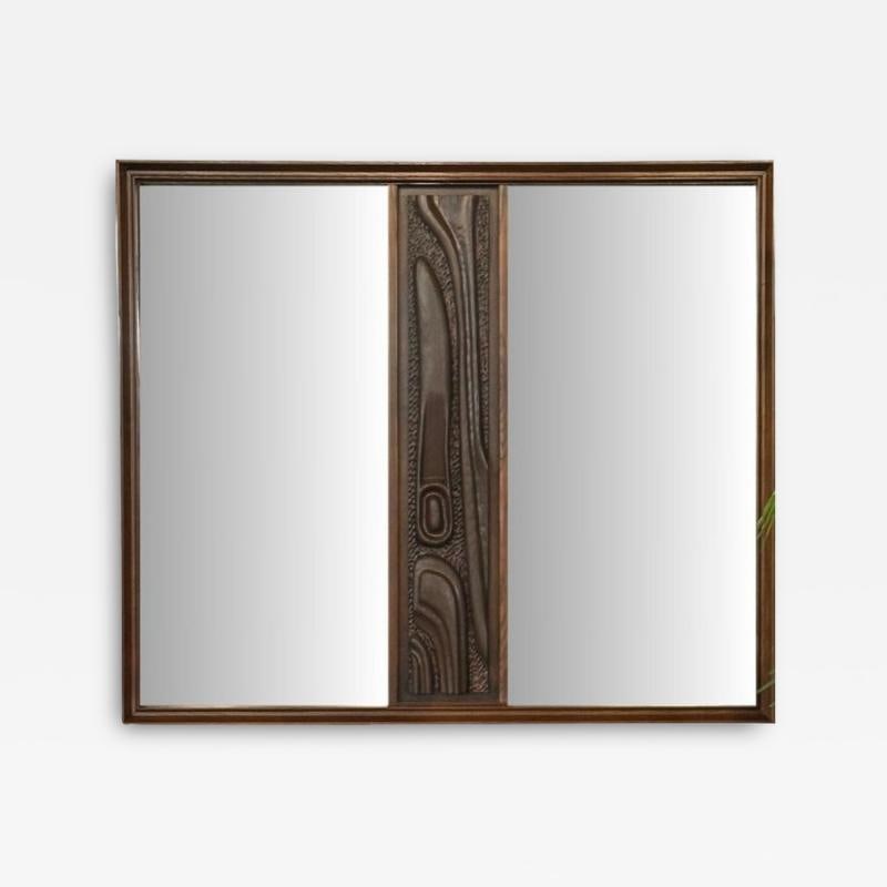 Pulaski, Brutalist Mid-Century Modern, 'Oceanic' Wall Mirror, Walnut, 1960s (1 of 7)