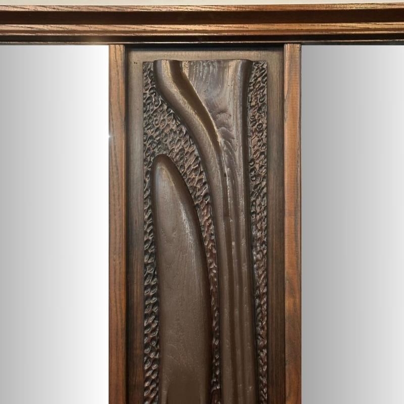 Pulaski, Brutalist Mid-Century Modern, 'Oceanic' Wall Mirror, Walnut, 1960s - 3