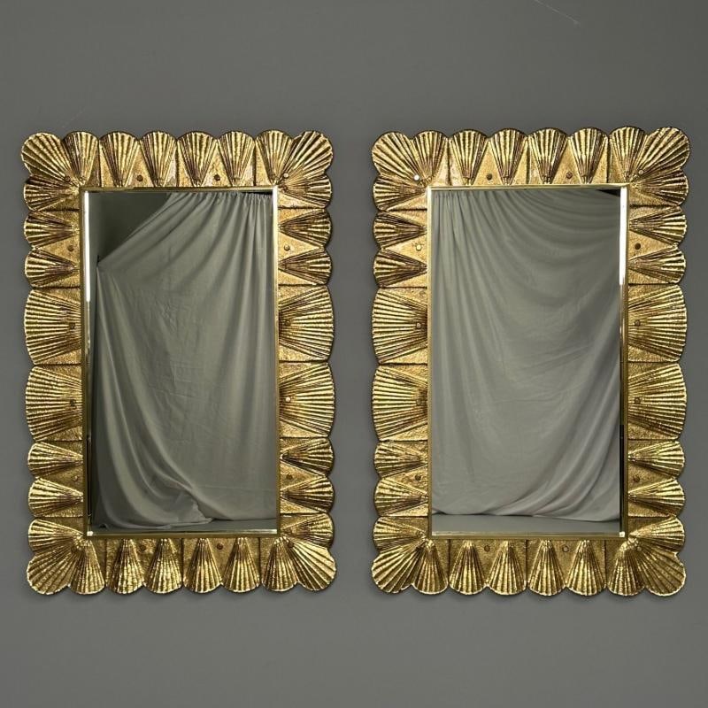 Modern, Italian Wall Mirrors, Scallop Motif, Murano Glass, Gold Gilt - 10