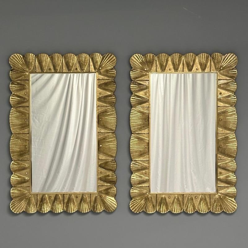 Modern, Italian Wall Mirrors, Scallop Motif, Murano Glass, Gold Gilt - 2