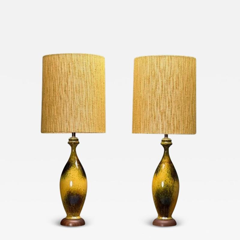 American Mid-Century Modern, Large Table Lamps, Glazed Ceramic, Yellow, Fabric (1 of 10)