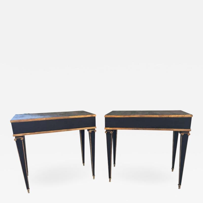 Pair of Maison Jansen Style End Table in Leather Top and Bronze-Mounted Legs (1 of 10)