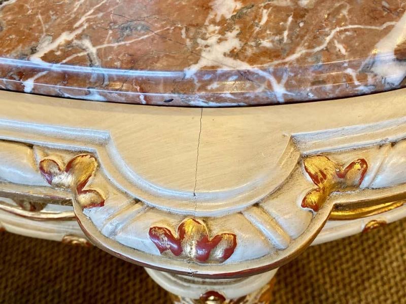 Demilune Console Or Serving Table French Maison Jansen Ribbon Form Marble top - 3