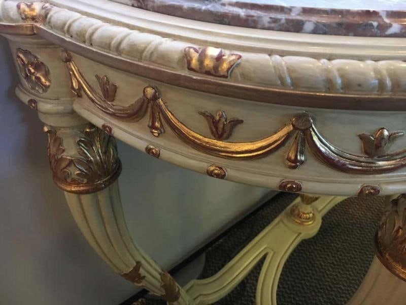 Demilune Console Or Serving Table French Maison Jansen Ribbon Form Marble top - 7