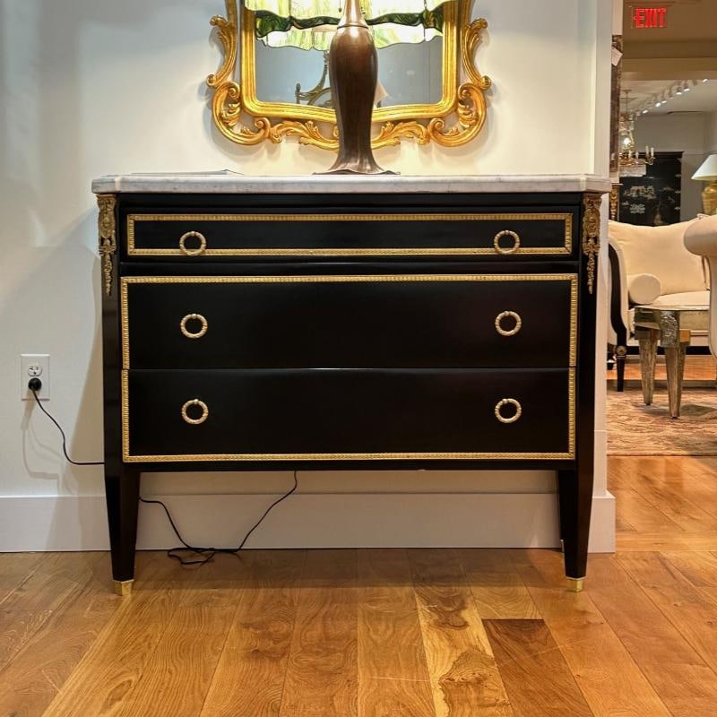 Louis XVI, Hollywood Regency, Commodes, Black Painted Wood, Bronze, Marble - 2