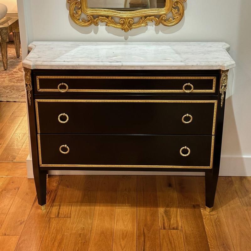 Louis XVI, Hollywood Regency, Commodes, Black Painted Wood, Bronze, Marble - 5