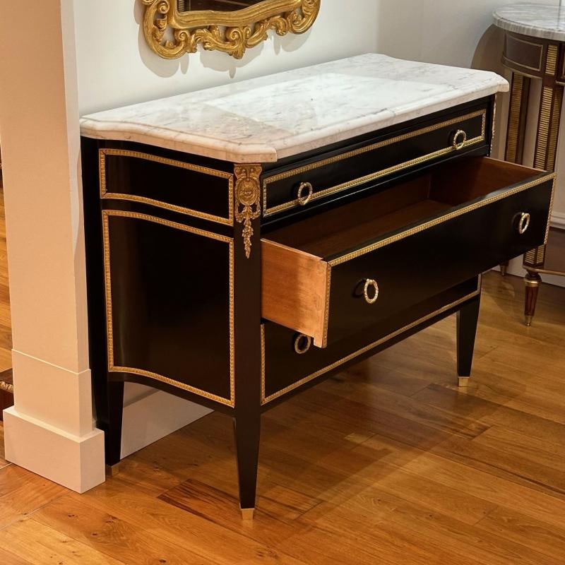Louis XVI, Hollywood Regency, Commodes, Black Painted Wood, Bronze, Marble - 6