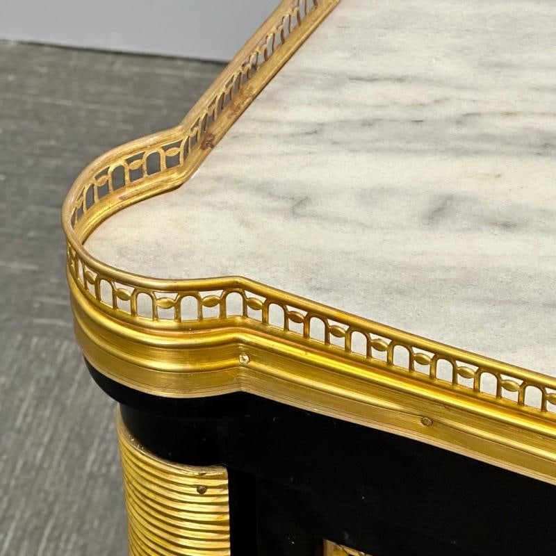 Louis XVI Style, Hollywood Regency, Commodes, Black Painted Wood, Bronze, Marble - 6