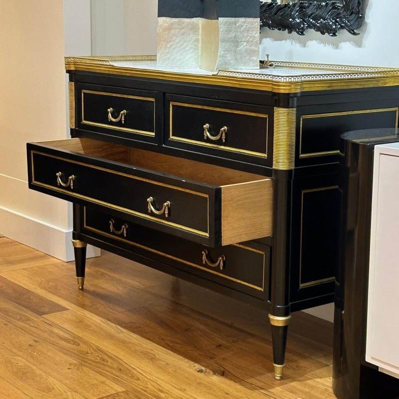 Louis XVI Style, Hollywood Regency, Commodes, Black Painted Wood, Bronze, Marble - 9