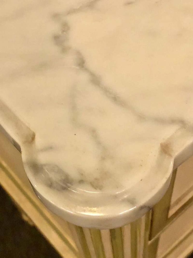 Pair of Louis XVI Style Paint Decorated Marble Top End Tables or Nightstands - 6