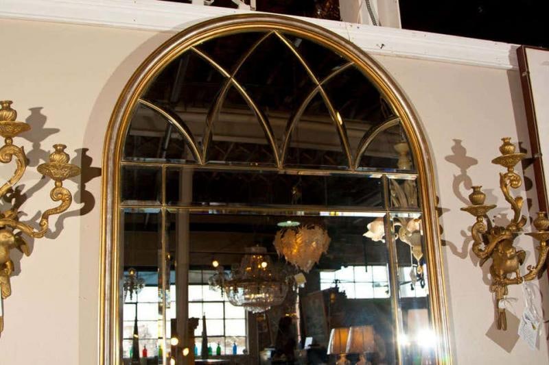 Domed Beveled Glass Detailed Beveled Wall or Console Mirror by La Barge - 3