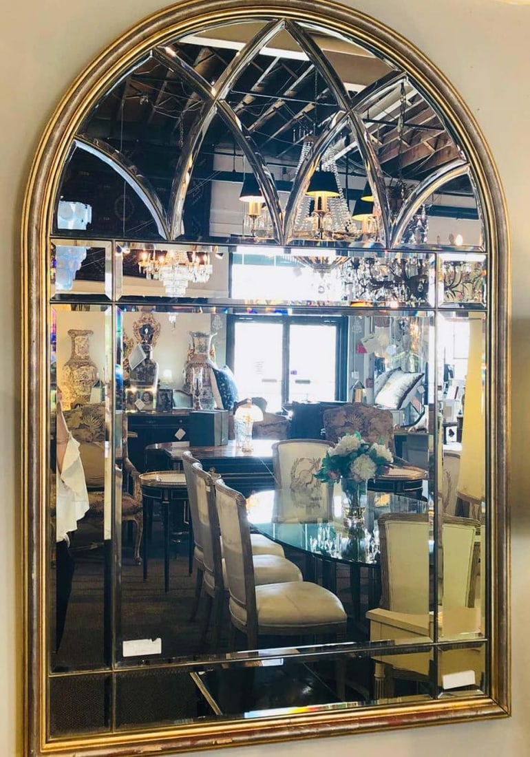 Domed Beveled Glass Detailed Beveled Wall or Console Mirror by La Barge - 5