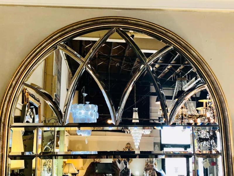 Domed Beveled Glass Detailed Beveled Wall or Console Mirror by La Barge - 6