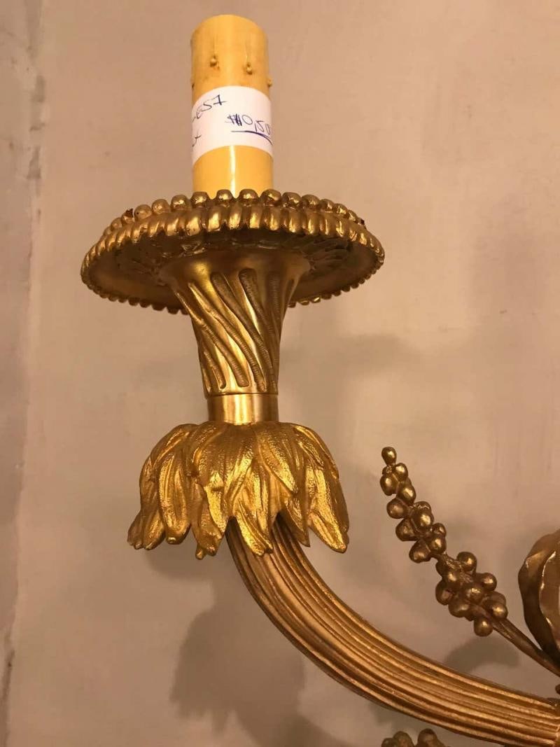 Pair of Monumental Three-Light Sconces Solid Bronze Louis XVI Style - 2