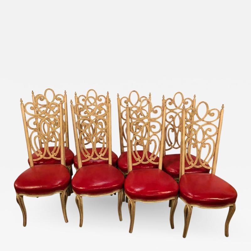 Set of Eight Hollywood Regency Style Louis Pistono Distressed Dining Chairs (1 of 12)