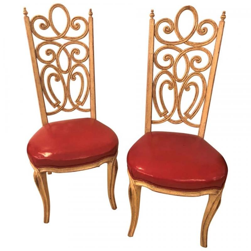 Set of Eight Hollywood Regency Style Louis Pistono Distressed Dining Chairs - 2